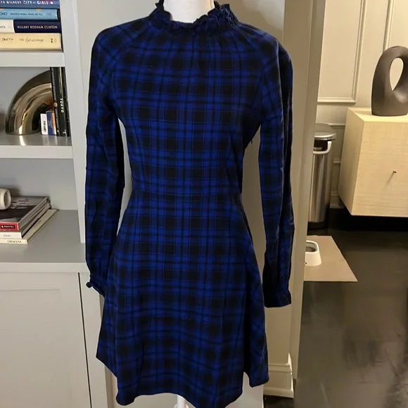 blue buffalo plaid dress Women's Plush Blue & Black Buffalo Check Flannel Western Shirt